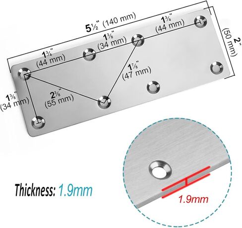 10 Pack 5-1/2" x 2" Flat Mending Plate, 201 Stainless Steel Straight Bracket with Hole, Metal Repair Connector, 1.9 mm Thick in Kuwait