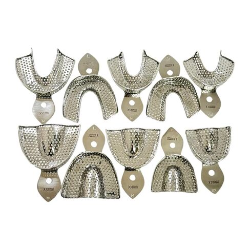 10pcs Denture Impression Trays, Metal, Perforated Design, Upper + Lower, Reusable Autoclave Safe Stainless Steel - XS, S, M, L, XL in Saudi Arabia