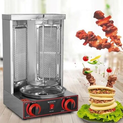Stainless Steel Vertical Rotisserie Grill - 2-Burner Rotating Oven with Oil Collecting Pan for Commercial & Home Meat Roasting, BBQ, and Outdoor Cooking in Saudi Arabia