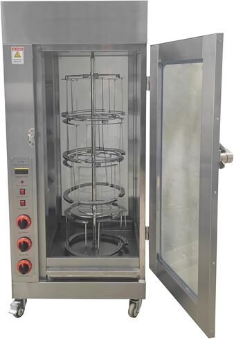LPG Chicken Rotisserie Machine Vertical Commercial Rotisserie Oven Stainless Steel with Latch-Type & Removable Oil Collection Tray 50-250℃ for Roasting Chicken Duck Fish in Kuwait