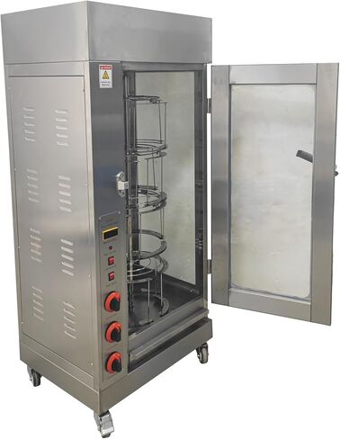 LPG Chicken Rotisserie Machine Vertical Commercial Rotisserie Oven Stainless Steel with Latch-Type & Removable Oil Collection Tray 50-250℃ for Roasting Chicken Duck Fish in Kuwait