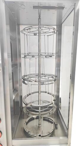 LPG Chicken Rotisserie Machine Vertical Commercial Rotisserie Oven Stainless Steel with Latch-Type & Removable Oil Collection Tray 50-250℃ for Roasting Chicken Duck Fish in Kuwait