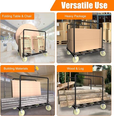 Utility Folding Table Cart, Heavy Duty Table Dolly with Swivel Wheels, Black Panel Cart for Drywall, Lumber, Mattress, Warehouse, Party Events, Grage, Home, Hotel in Kuwait