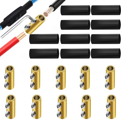10Pcs 6-10 AWG 6 8 10 Gauge Wire Connector Nut Kit,80Amp Screw Quick Terminal with 10Pcs Heat Shrink Tubes, Splicing Quick Wiring Connection with Wrench, Circuit Brass 4-Hole in Kuwait