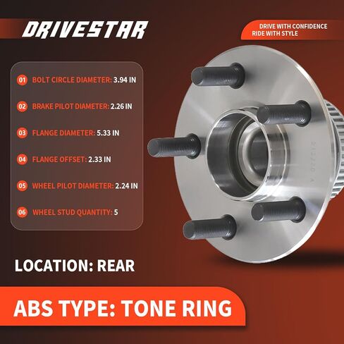 DRIVESTAR 512220 Rear Wheel Hub & Bearing Assembly fits for Chrysler Cirrus 1998 99 2000, 1998-2006 Chrysler Sebring 1998-2006 Dodge Stratus 1998-2000 Plymouth Breeze（5 Lug w/ABS ONLY） in Saudi Arabia