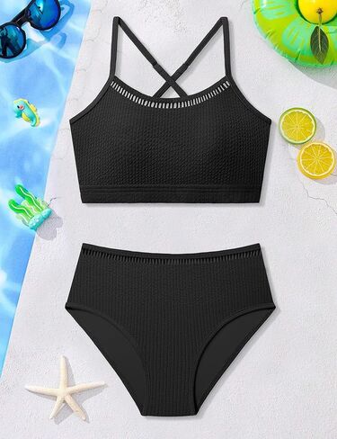 Girls Swimsuit Two Piece Cross Back Bikini Cutout Bathing Suit for Girls Adjustable Straps Swimwear 9-16Y in Saudi Arabia