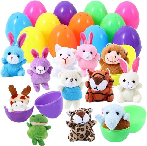ThinkMax 12 pcs Easter Eggs Filled with Mini Plush Animals Toy for Easter Basket Stuffers/Fillers, Eggs Hunt, Party Favor in Kuwait