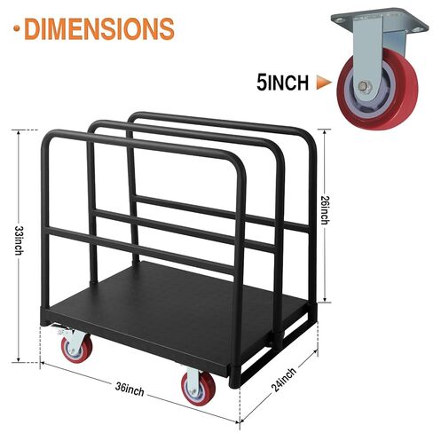 Steel Panel Truck Cart, Flatbed Cart Heavy Duty Drywall Cart Lumber Carts, Platform Trucks with 2500 Lbs Capacity and 4 Swivel Casters, Push Cart with 3 Side Handrails in Kuwait