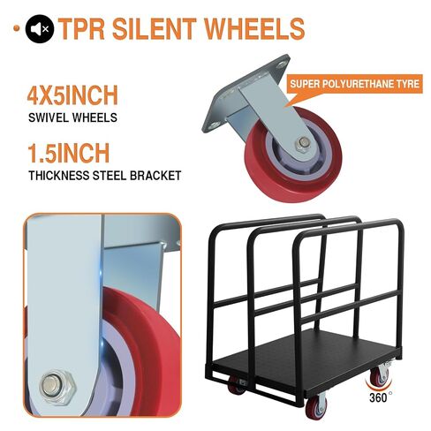 Steel Panel Truck Cart, Flatbed Cart Heavy Duty Drywall Cart Lumber Carts, Platform Trucks with 2500 Lbs Capacity and 4 Swivel Casters, Push Cart with 3 Side Handrails in Kuwait