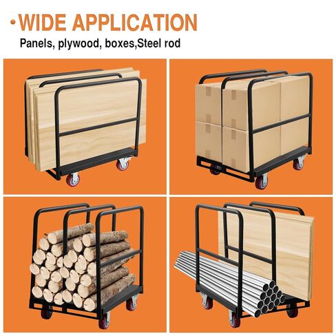 Steel Panel Truck Cart, Flatbed Cart Heavy Duty Drywall Cart Lumber Carts, Platform Trucks with 2500 Lbs Capacity and 4 Swivel Casters, Push Cart with 3 Side Handrails in Kuwait