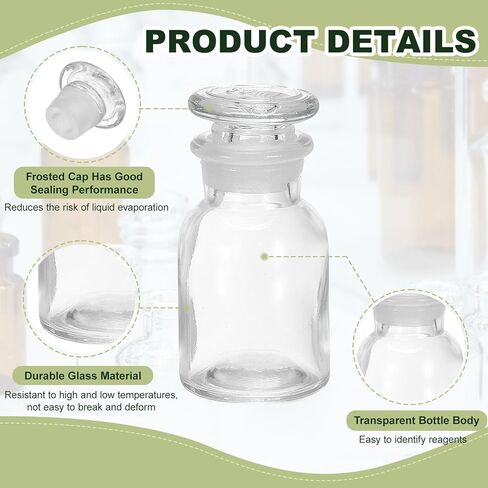 PATIKIL 30ml Glass Reagent Bottle, Wide Mouth Reagent Media Storage Bottle with Ground Stopper for Lab Water Reagent Liquids Chemistry Science Vase Perfume, Clear(1oz) in Saudi Arabia