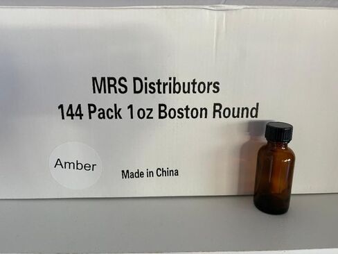1 Oz Boston Round Amber Glass Bottle With Black Phenolic Polycone Liner Caps- 144 PACK; Perfect For Perfumes, Essential Oils, Aromatic Blends, Bath and Body, Reagent Liquids 30ml in Saudi Arabia