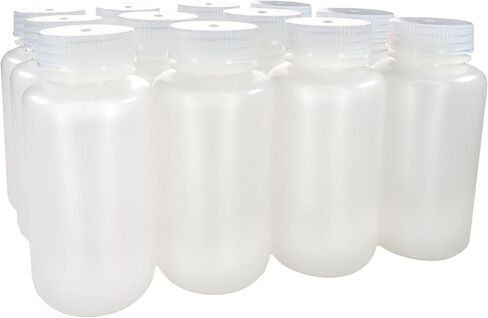 EISCO - 250mL Wide Mouth HDPE Reagent Bottles with Polypropylene Caps, Non-Sterile, Pack of 12, Translucent Leakproof Laboratory Containers, -100 to 120°C Temperature Range in Saudi Arabia