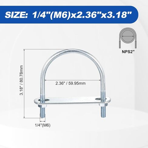 4 مجموعات من مسامير METALLIXITY U (1/4 بوصة (M6) × 2.36 بوصة × 3.18 بوصة)، مجموعات مسامير دائرية على شكل حرف U من الفولاذ الكربوني مع ملحقات - للبناء والأنابيب والمقطورة والسيارات ومثبت زنبرك الأوراق in Saudi Arabia