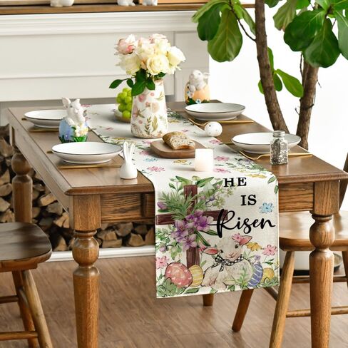 Artoid Mode Sheep Cross Eggs Easter Table Runner,Seasonal Spring Wild Flowers Kitchen Dining Table Decoration for Home Party Decor 13x72 Inch in Saudi Arabia