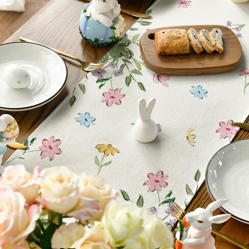 Artoid Mode Sheep Cross Eggs Easter Table Runner,Seasonal Spring Wild Flowers Kitchen Dining Table Decoration for Home Party Decor 13x72 Inch in Saudi Arabia