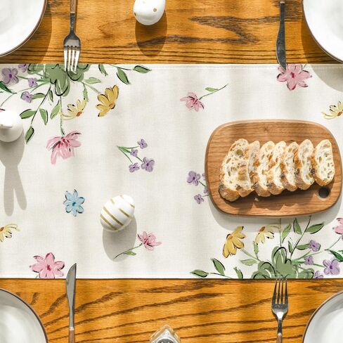 Artoid Mode Sheep Cross Eggs Easter Table Runner,Seasonal Spring Wild Flowers Kitchen Dining Table Decoration for Home Party Decor 13x72 Inch in Saudi Arabia