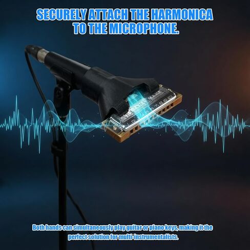 Harmonica Holder for 10 Hole Diatonic Harp, Hands-Free Mic Clip Compatible with Shure SM57 & 545SD-LC – 3D Printed Slide-On Attachment, Fixed Distance Acoustic Cup Design, Quick-Change Setup in Kuwait