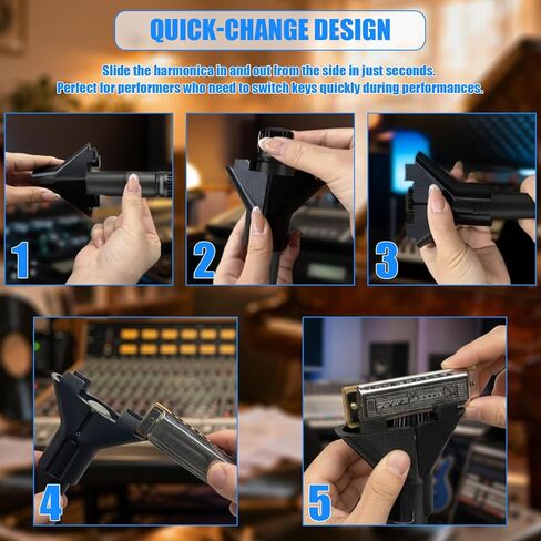 Harmonica Holder for 10 Hole Diatonic Harp, Hands-Free Mic Clip Compatible with Shure SM57 & 545SD-LC – 3D Printed Slide-On Attachment, Fixed Distance Acoustic Cup Design, Quick-Change Setup in Kuwait