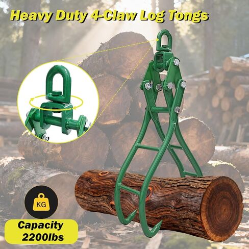 Timber Claw Hook, 4-Claw 28-Inch Log Grapple Tongs with Swivel Steel, 31" Max Opening, 2200LBS Capacity for Tractors, ATVs, Trucks & Forklifts in Kuwait