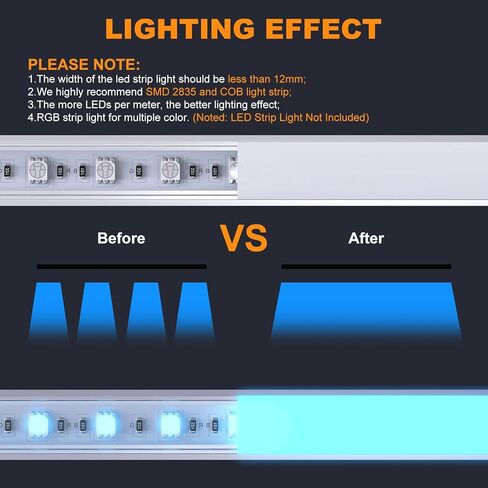 20 Pack 2Meter/6.6ft U Shape LED Aluminum Channels for LED Strip Lights, Aluminum Profile Diffuser Track with Milky White Cover, End Cap, Mounting Clip and Corner Connector, Easy Installation in Saudi Arabia