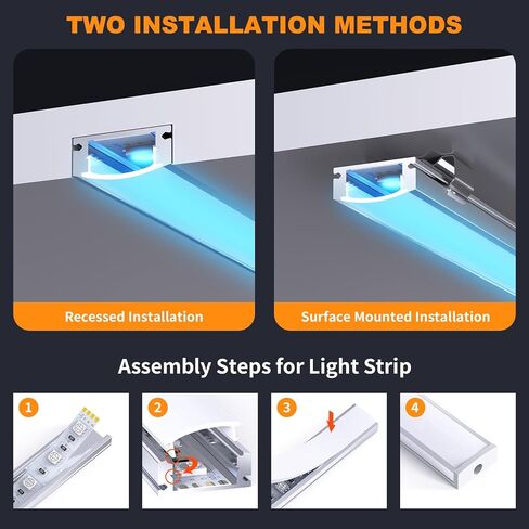 20 Pack 2Meter/6.6ft U Shape LED Aluminum Channels for LED Strip Lights, Aluminum Profile Diffuser Track with Milky White Cover, End Cap, Mounting Clip and Corner Connector, Easy Installation in Saudi Arabia