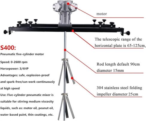 Pneumatic Agitator IBC Mount for IBC Tank, Paint Agitator, Paint Stirring Machine, Mixing Rod Length 90CM, Impeller Diameter 25cm/40cm, Folding Propeller, with Support Hanger, S400 in Saudi Arabia