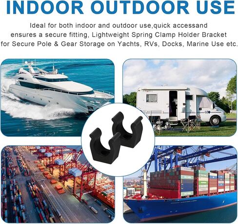 مشابك سلم القارب، 1 ​​بوصة مشابك سلم/عمود مصبوبة بالحقن من النايلون الأسود، دعامة حامل مشبك زنبركي خفيفة الوزن لتخزين آمن للعمود والعتاد على الاستخدام البحري، واليخوت، والمركبات الترفيهية، والأرصفة، حزمة من 2 in Kuwait