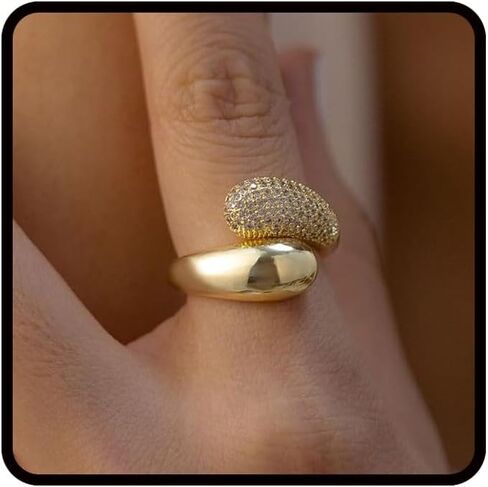 LIU JUN Chunky Thumb Rings For Women, 14k Gold Plated Open Twist Stackable Crossover Ring Stainless Steel Cubic Zirconia Trendy Jewelry Gifts in Saudi Arabia