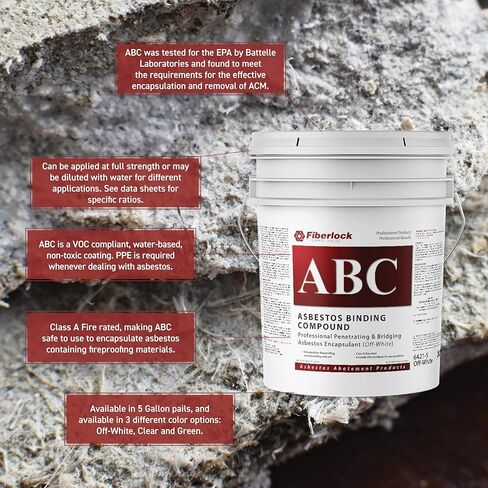 مركب ربط الأسبستوس Fiberlock ABC، أبيض فاتح، 5 جالون، محلول تخفيف الأسبستوس الهش، مخفف بالماء لتطبيقات متعددة الاستخدامات، غير قابل للاشتعال، يلبي متطلبات وكالة حماية البيئة in Saudi Arabia