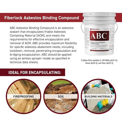 مركب ربط الأسبستوس Fiberlock ABC، أبيض فاتح، 5 جالون، محلول تخفيف الأسبستوس الهش، مخفف بالماء لتطبيقات متعددة الاستخدامات، غير قابل للاشتعال، يلبي متطلبات وكالة حماية البيئة in Saudi Arabia