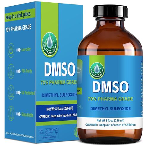 70% من DMSO مع 30% ماء منزوع الأيونات، محلول من الدرجة الصيدلانية للاستخدام المريح، معبأ في زجاجة كهرمانية زجاجية سعة 8 أونصة سائلة in Kuwait