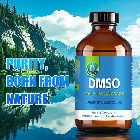 70% من DMSO مع 30% ماء منزوع الأيونات، محلول من الدرجة الصيدلانية للاستخدام المريح، معبأ في زجاجة كهرمانية زجاجية سعة 8 أونصة سائلة in Saudi Arabia