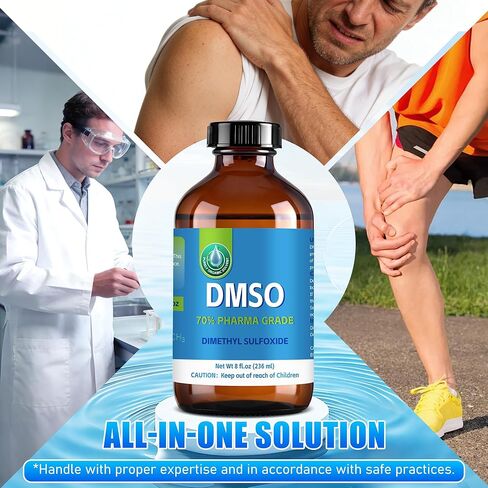 70% من DMSO مع 30% ماء منزوع الأيونات، محلول من الدرجة الصيدلانية للاستخدام المريح، معبأ في زجاجة كهرمانية زجاجية سعة 8 أونصة سائلة in Saudi Arabia