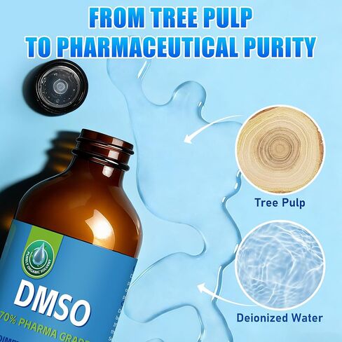 70% من DMSO مع 30% ماء منزوع الأيونات، محلول من الدرجة الصيدلانية للاستخدام المريح، معبأ في زجاجة كهرمانية زجاجية سعة 8 أونصة سائلة in Saudi Arabia