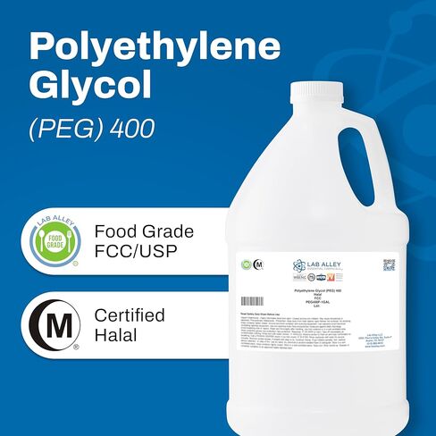Lab Alley PEG 400 درجة الغذاء (FCC، USP)، سائل بولي إيثيلين جلايكول، معتمد كحلال، آمن للطعام ومستحضرات التجميل، 1 جالون in Kuwait
