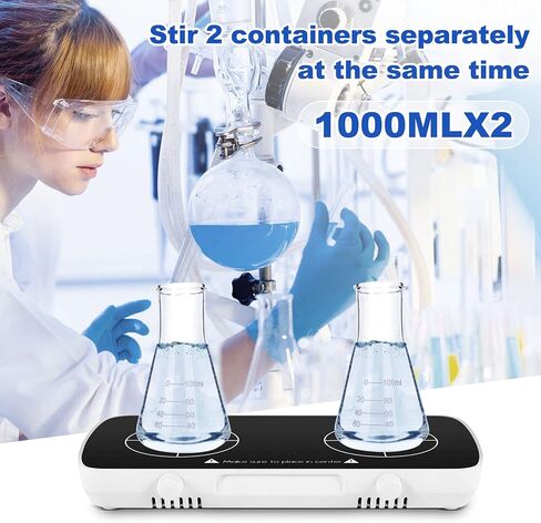 Mini Magnetic Stirrer with Stir Bar,2 Working Panel Lab Mixer,1L+1L Capacity,0-4000RPM Adjusat Speed in Kuwait