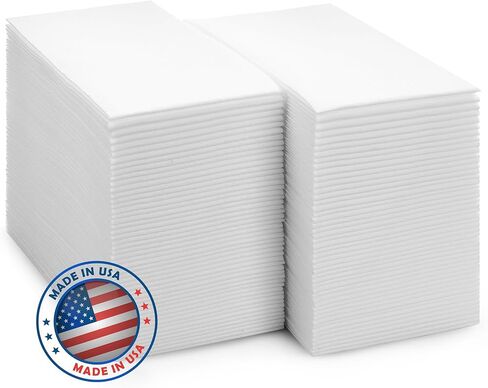 300-Pack BloominGoods Disposable Bathroom Napkins | Single-Use Classic Lite Linen-Feel Guest Towels, Made in USA | Cloth-Like Hand Towels, White, 12" x 17" in Kuwait