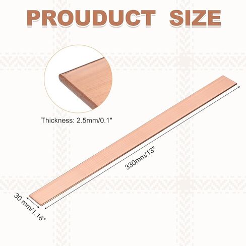 uxcell Copper Flat Bar, 1/8" x 0.5" x 9'' C110 Solid Copper Bus Bar Stock Plate Solid Metal Sheets for DIY Crafts, Repairs, Electrical (3mm x 12mm x 230mm) in Saudi Arabia