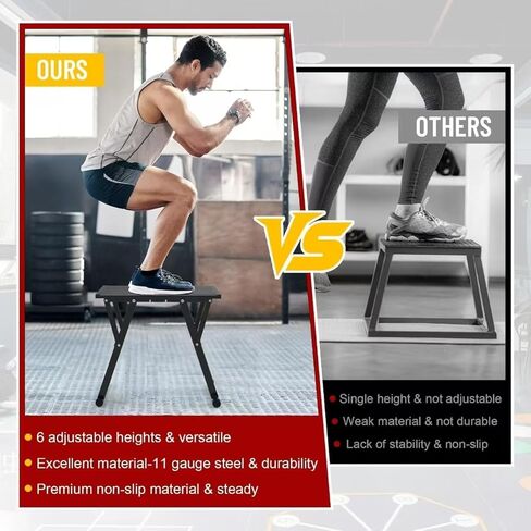 صندوق Plyometric فولاذي قابل للتعديل من GanFindX، ستة إعدادات للارتفاع 30.48 سم - 66.04 سم من الفولاذ Plyo Box Home Gym Jump Trainer للياقة البدنية وتمارين الرشاقة والقدرة على التحمل وتدريبات القوة in Kuwait