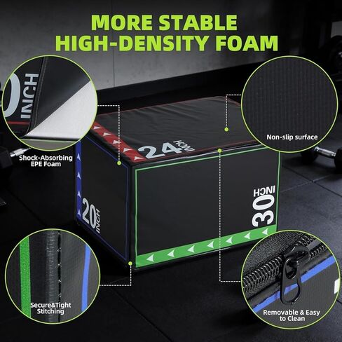 صندوق تمارين القفز Plyo 3 في 1 من OLIXIS، مدرب تمارين رياضية منزلي، صندوق قفز بليومتري مبطن متعدد الاستخدامات للتكييف وتدريبات القوة in Kuwait