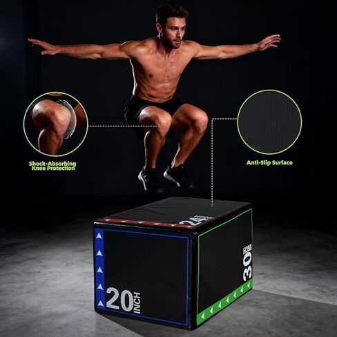 صندوق تمارين القفز Plyo 3 في 1 من OLIXIS، مدرب تمارين رياضية منزلي، صندوق قفز بليومتري مبطن متعدد الاستخدامات للتكييف وتدريبات القوة in Kuwait