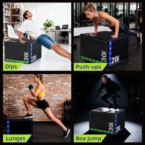 صندوق تمارين القفز Plyo 3 في 1 من OLIXIS، مدرب تمارين رياضية منزلي، صندوق قفز بليومتري مبطن متعدد الاستخدامات للتكييف وتدريبات القوة in Kuwait