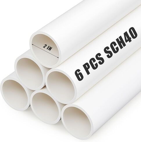 6 قطع من الأنابيب البلاستيكية مقاس 2 بوصة بطول 16.7 بوصة من أنابيب PVC الصناعية Sch40 باللون الأبيض للمنزل والحديقة والدفيئة والمزرعة وورش العمل ودرجة الأثاث (2 بوصة × 16.7 بوصة طول) in Kuwait