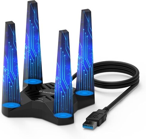WAVLINK AX1800 USB WiFi Adapter for Desktop PC, Dual Band 5GHz/2.4GHz, MU-MIMO, Beamforming, WPA3 Security, 4x3dBi Antennas, Windows 11/10 Compatible in Kuwait