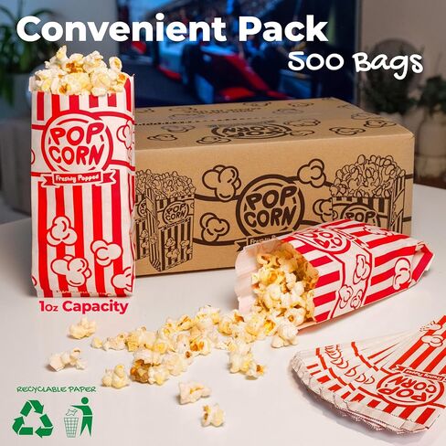 Popcorn Bags Bulk, 500 Pack - 1 oz Small Paper Popcorn Bags Individual Sleeves for Pop Corn Machine, Carnival, Party, Movie Night Essentials in Saudi Arabia