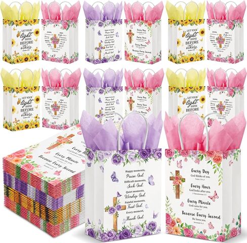 Kolldenn 100 PCS حقائب الهدايا المسيحية للنساء أكياس الهدايا الملهمة بالجملة مع ورق الأنسجة ومقابض لأمي زوجة الأم زوجة الأم عيد الأم الحاضر اللوازم in Kuwait