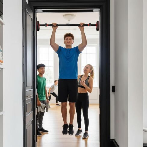 Adjustable Doorway Pull Up Bar for Home Gym - No Drilling Required, Portable Strength Training Bar with Comfortable Grip for Upper Body Workout - Fits Most Door Frames in Kuwait