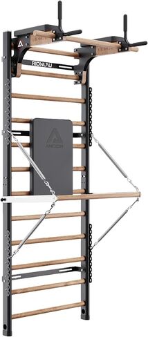 سويديش لادر برو، قضيب كشك خشبي مع شريط دفع من خلاله، شريط غمس قابل للتعديل للبالغين والأطفال، حزمة الملحقات، الربيع، للمنزل والمدرسة والعلاج الطبيعي والجمباز in Kuwait