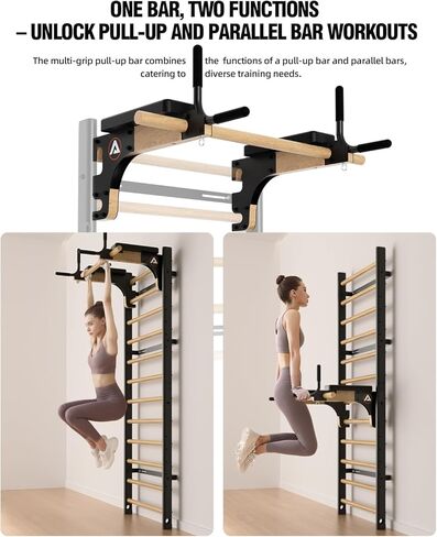 سويديش لادر برو، قضيب كشك خشبي مع شريط دفع من خلاله، شريط غمس قابل للتعديل للبالغين والأطفال، حزمة الملحقات، الربيع، للمنزل والمدرسة والعلاج الطبيعي والجمباز in Kuwait